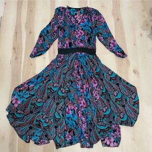 Diane Freis Original Vintage Black Purple Floral Paisley Maxi Dress Woman’s XL